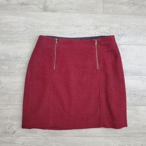 LOFT Burgundy Double Zipper Mini Skirt